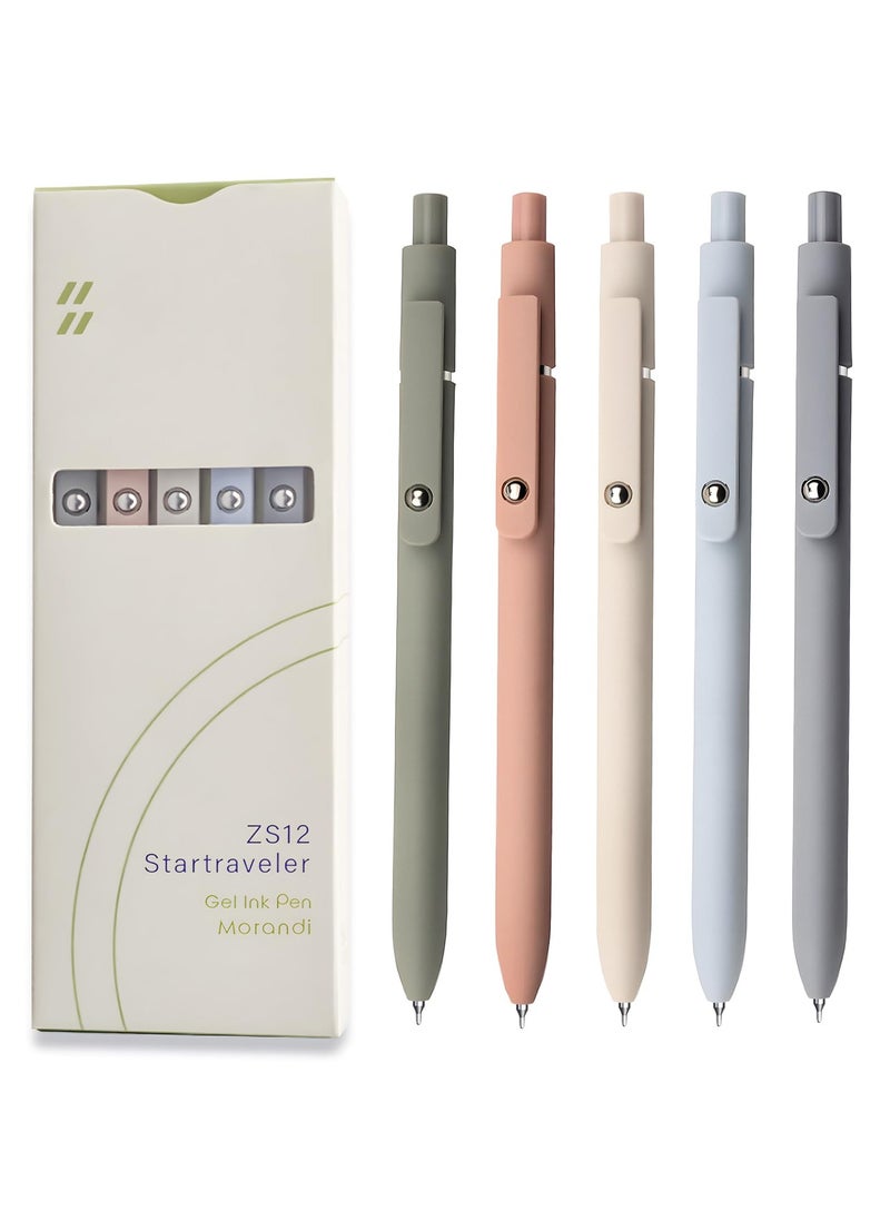 VIUAUAX 5 PcsGel Ink Pen Set, 5 Pcs 0.5mm Black Ink Pens Fine Point Smooth Writing Pens, High-End Series Pens for Journaling Note Taking, Cute Office School Supplies Gifts for Women Men (Morandi)  - Image 1