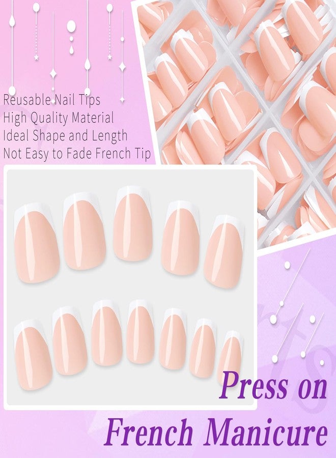 Lifextol 240pc French Tip Press on Nails Short Fake Nails with Glue and Adhesive Tab, False Acrylic Nails Press on Nails Coffin Nail Tips Artificial Glue on Nails Press ons Fingernail Stick on Nails - Image 2