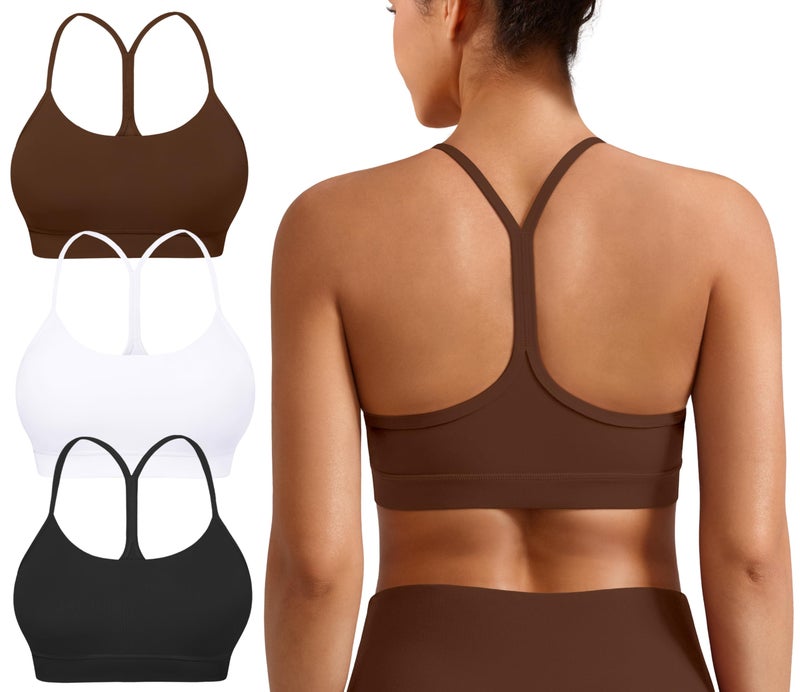 MIRITY Padded Y-Back Sports Bra for Women - Racerback Low ImpactYoga Workout Top with Spaghetti Strap Pack of 3 - Image 1