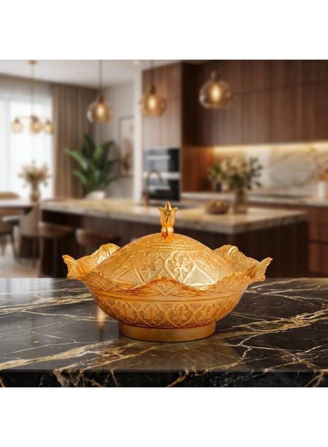 سكرية نحاس بالطراز العثماني مع غطاء - لون ذهبي ساحر وتصميم أنيق، صناعة تركية - Image 1