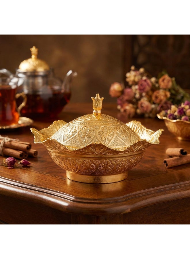 سكرية نحاس بالطراز العثماني مع غطاء - لون ذهبي ساحر وتصميم أنيق، صناعة تركية - Image 3