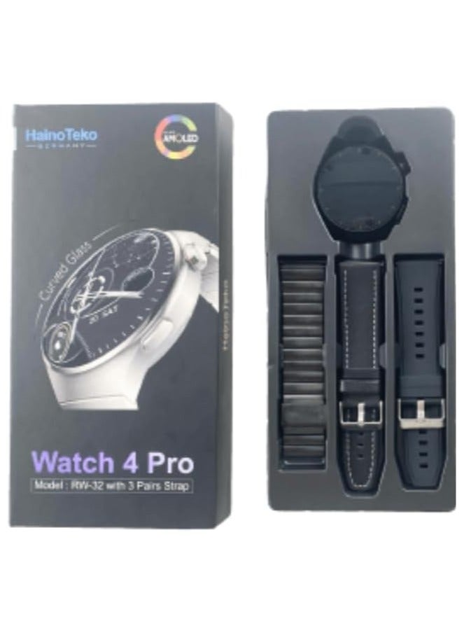 Haino Teko RW-32 Watch 4 Pro SpaceX CURVED Glass Smartwatch with 3 pair straps-Black - Image 2
