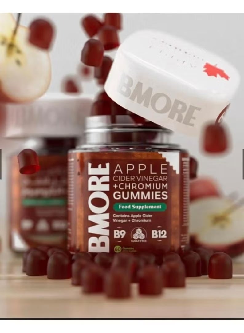 بي مور جاميز خل التفاح والكروميوم مع مستخلص الرمان والشمندر وحمض الفوليك 60 قطعة بطعم التفاح من بي مور كندا - Image 1