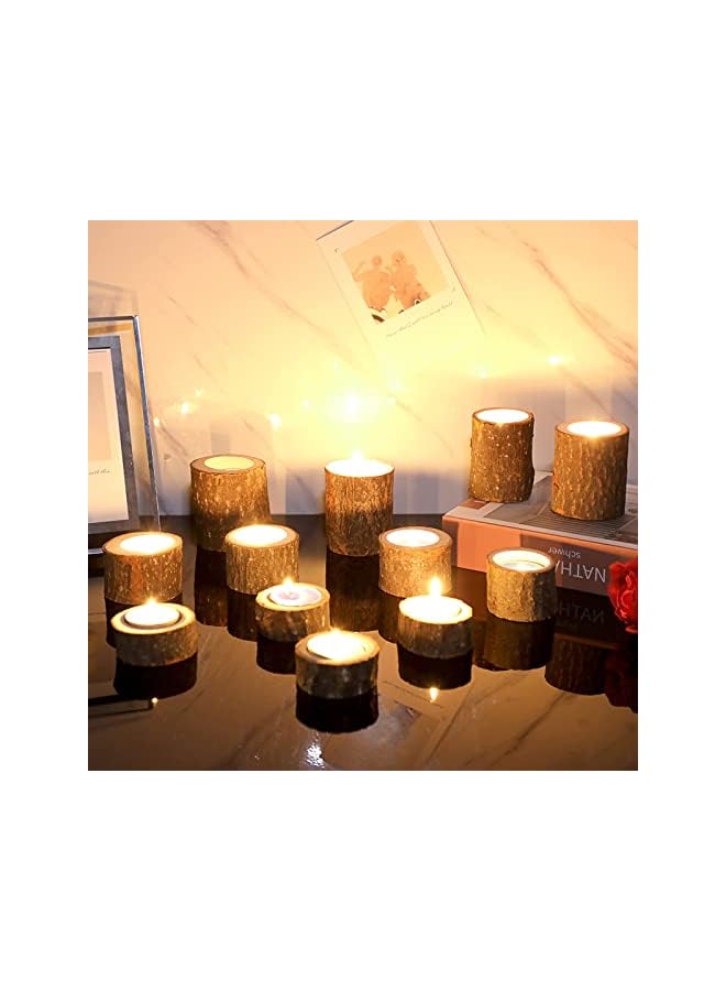The Bros Wooden Tea Light Candle Holders Votive Candle Holders Set, 12 Pcs Rustic Wooden Pillar Candle Stands Vintage Wooden Tealight Holders Candle Centerpieces for Wedding Table Party, 3 Sizes - Image 2