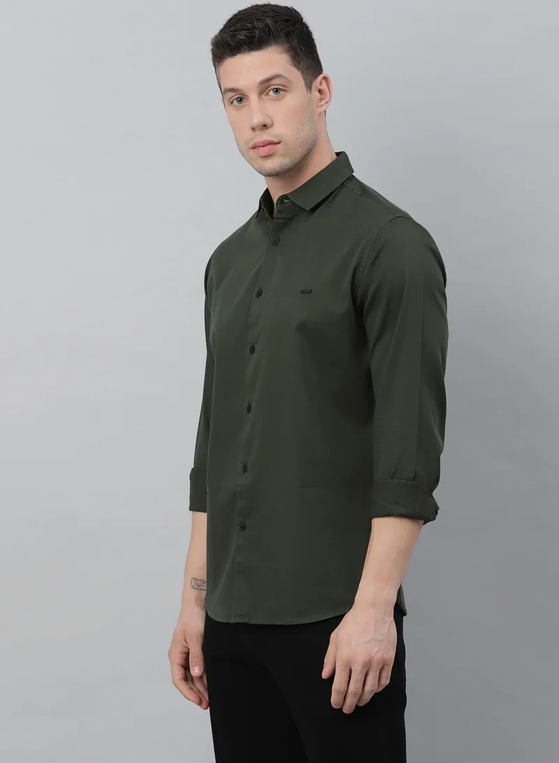 Dennis Lingo Slim Fit Green Casual Spread Shirt - 100% Cotton
