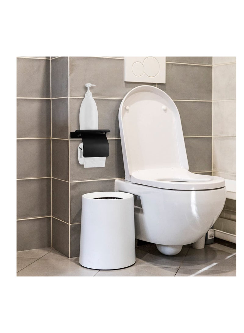 Excefore Toilet Paper Holder, Wall Mount Matte Black Toilet Paper Holder With Shelf Stainless Steel Tissue Holder For Bathroom, Black  - Image 5
