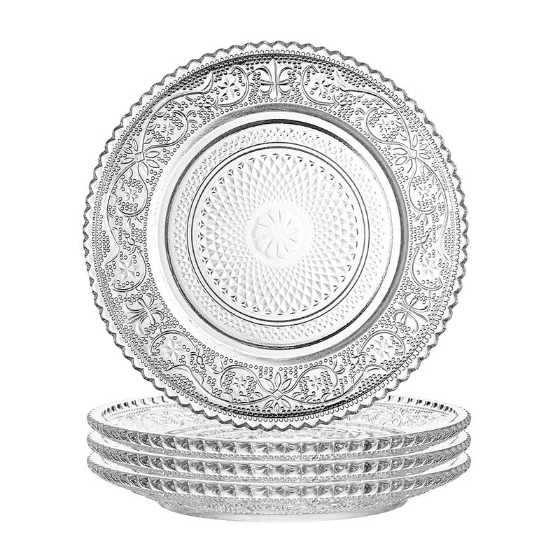Sizikato 4pcs Clear Glass Snack Plate with Lace Trim 6Inch Dried Fruit Plate Dessert Plate for Home and KTV