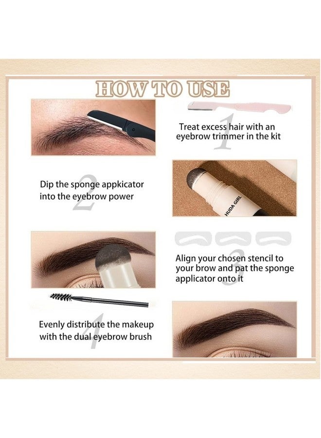 HUDA GIRL Dual Color 2In1 Hairline Powder & Eyebrow Filler For Women, Eyebrow Shaper Kit Including Instant Hair Touch Up Stick Black N Brown With Eyebrow Razor, 2Pcs Eyebrow Brush / Spoolie & 3 Brow Stencils - Image 5
