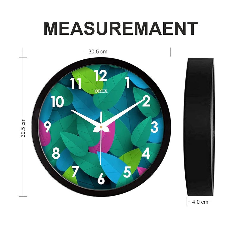 OREX OREX Plastic Modern Stylish Round Shape Wall Clock with Glass for Home/Kitchen/Living Room/Bedroom/Office - 12 inch with Black Ring (OC-003a)  - Image 3