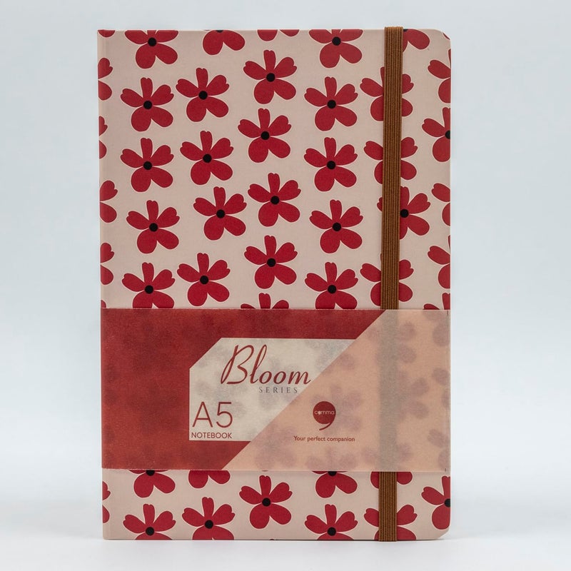COMMA | Bloom Series | A5 Size | Hard Bound Notebook | 160 Pages | 100gsm Natural Shade Paper | PU Cover Material - Red - Image 1