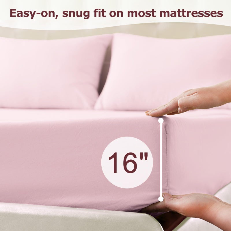 Homilay Twin Size Bed Sheet Set - 3 Piece Soft Microfiber Sheets with Deep Pockets, Cooling Technology, and Wrinkle-Free Pillowcase. Hotel-Quality, Durable Bedding, Light Pink - Image 4