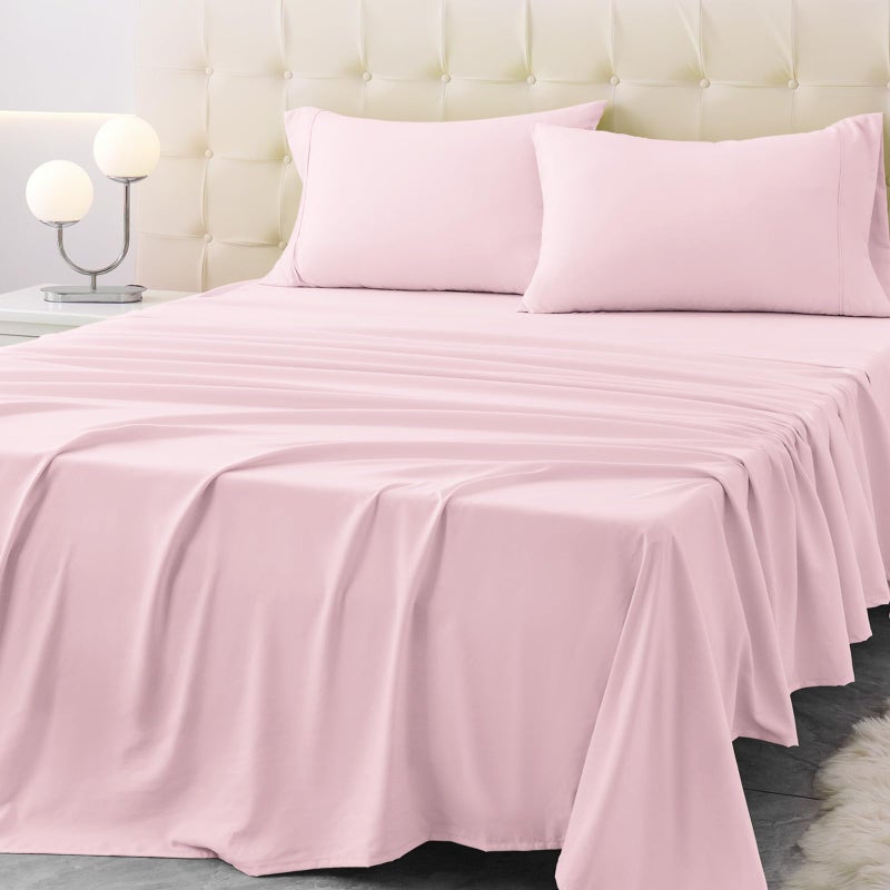 Homilay Twin Size Bed Sheet Set - 3 Piece Soft Microfiber Sheets with Deep Pockets, Cooling Technology, and Wrinkle-Free Pillowcase. Hotel-Quality, Durable Bedding, Light Pink - Image 1