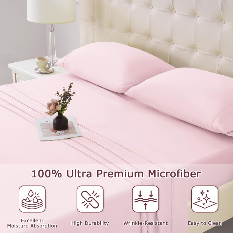 Homilay Twin Size Bed Sheet Set - 3 Piece Soft Microfiber Sheets with Deep Pockets, Cooling Technology, and Wrinkle-Free Pillowcase. Hotel-Quality, Durable Bedding, Light Pink - Image 3