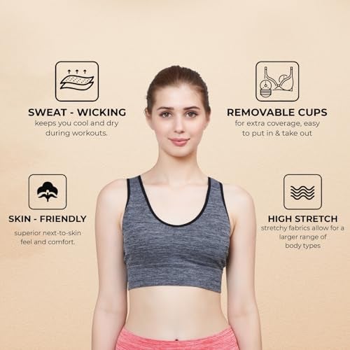 PLUMBURY Women's Padded Cross Back Medium Support Sports Bra, Size XL, Grey - Image 2