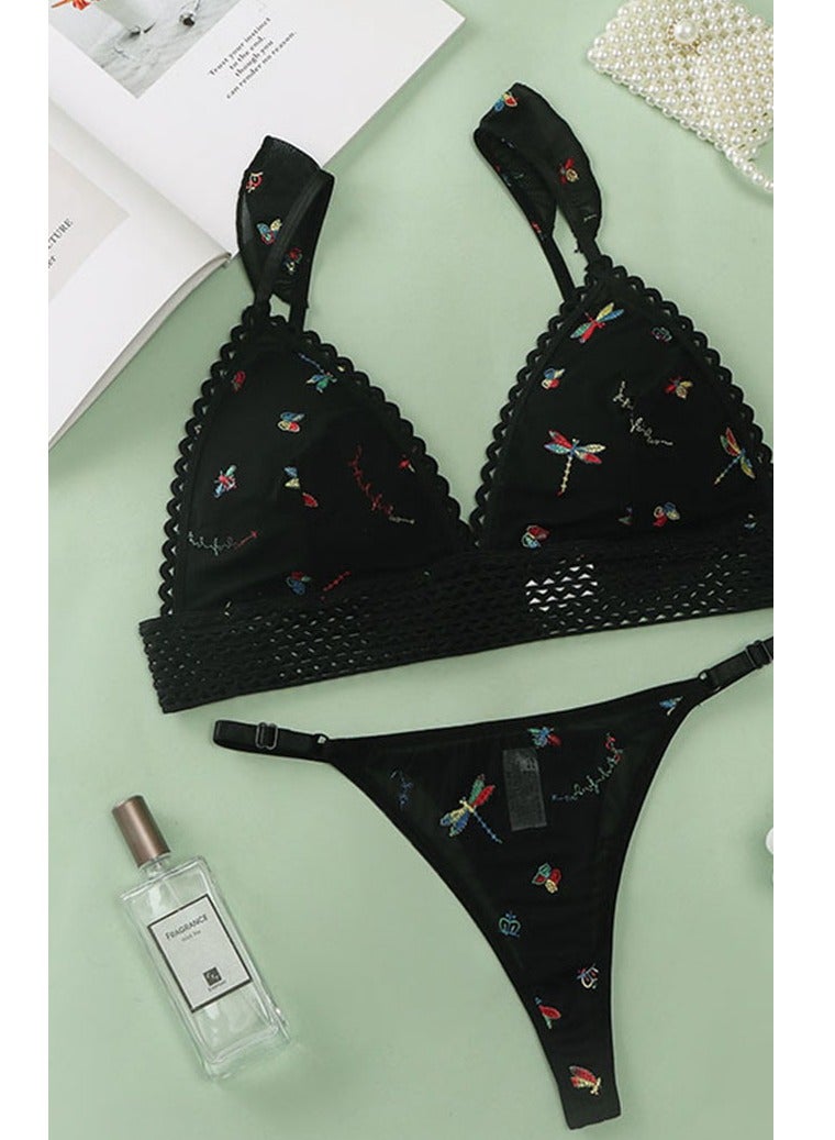 Black Bikini Set with Thin Strap Bra and Briefs, 2-Piece 