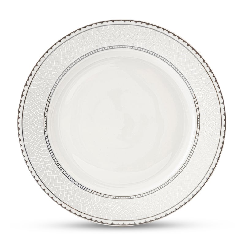 Shallow JUNA New Bone China Dinner Plate 26.7 cm  Elegant White Main Course Plate with Subtle Texture, Premium Tableware for Daily Use, Brunch, Ramadan, Eid, Diwali & Gifting - Image 1
