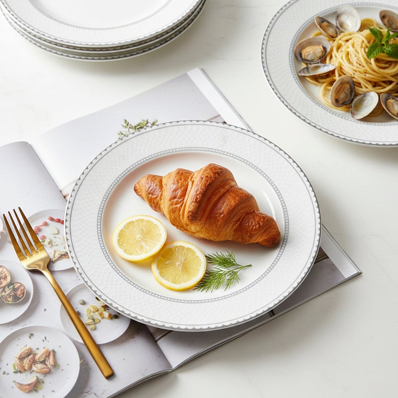 Shallow JUNA New Bone China Dinner Plate 26.7 cm  Elegant White Main Course Plate with Subtle Texture, Premium Tableware for Daily Use, Brunch, Ramadan, Eid, Diwali & Gifting - Image 2