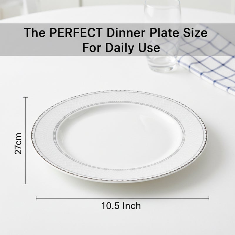 Shallow JUNA New Bone China Dinner Plate 26.7 cm  Elegant White Main Course Plate with Subtle Texture, Premium Tableware for Daily Use, Brunch, Ramadan, Eid, Diwali & Gifting - Image 3