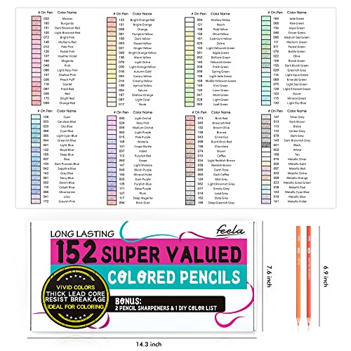 feela 152 Colored Pencils with Pencil Sharpener Premium Soft Core Colors Pencils Set for Adult Coloring Books - Image 3