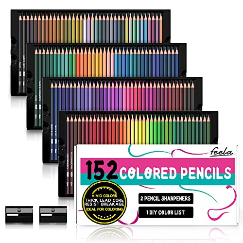 feela 152 Colored Pencils with Pencil Sharpener Premium Soft Core Colors Pencils Set for Adult Coloring Books - Image 1