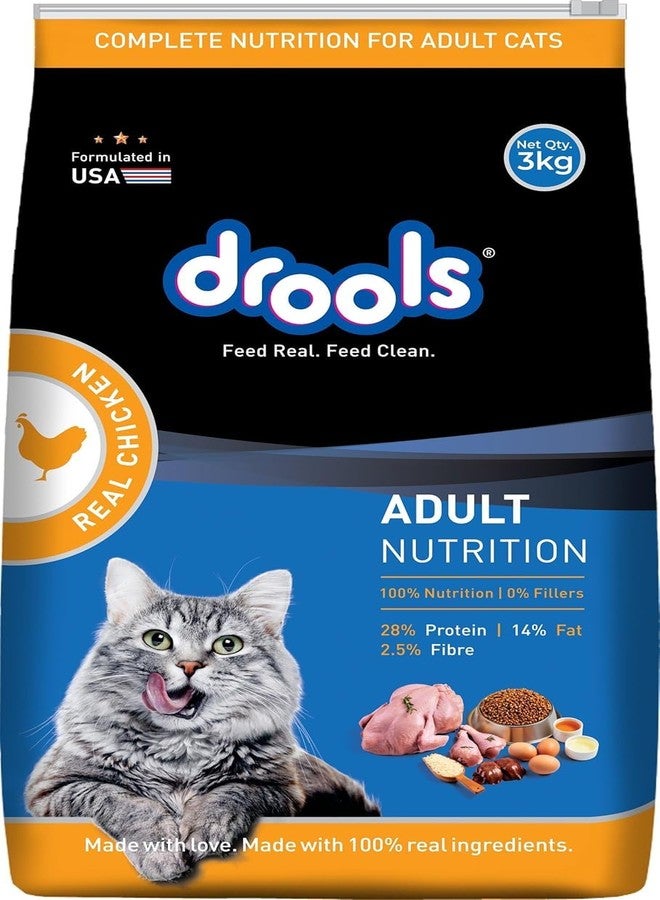 Drools Adult Dry Cat Food 3kg | Real Chicken | Skin Health | Hairball Protection | Vision Support | Complete Nutrition - Image 1