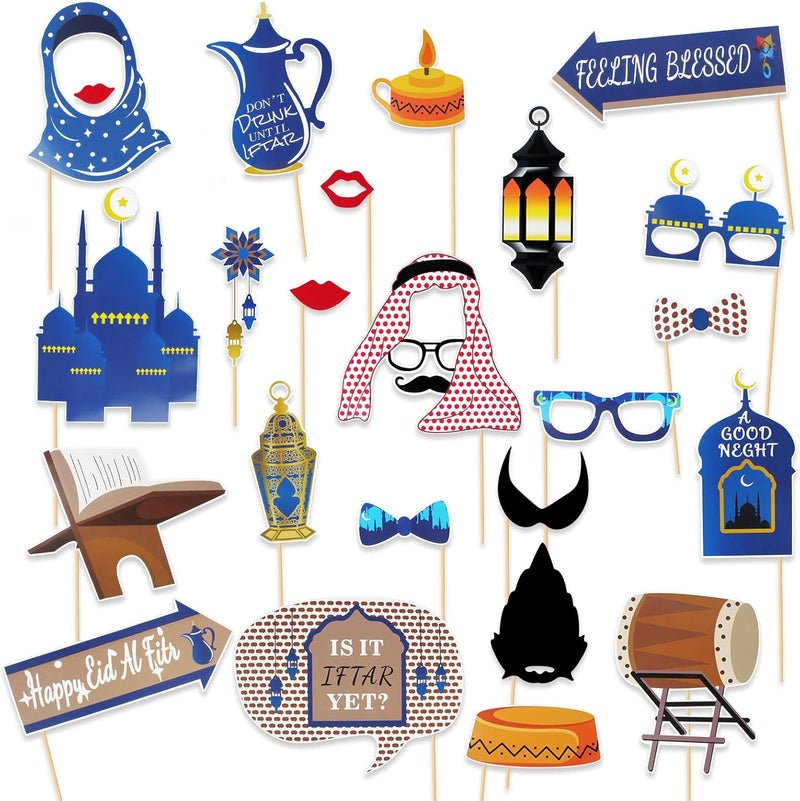 ARS 24pcs Ramadan Mubarak Photo Booth Props, Muslim Islamic Party Photo Booth, Eid Mubarak Party Decoration - Image 1