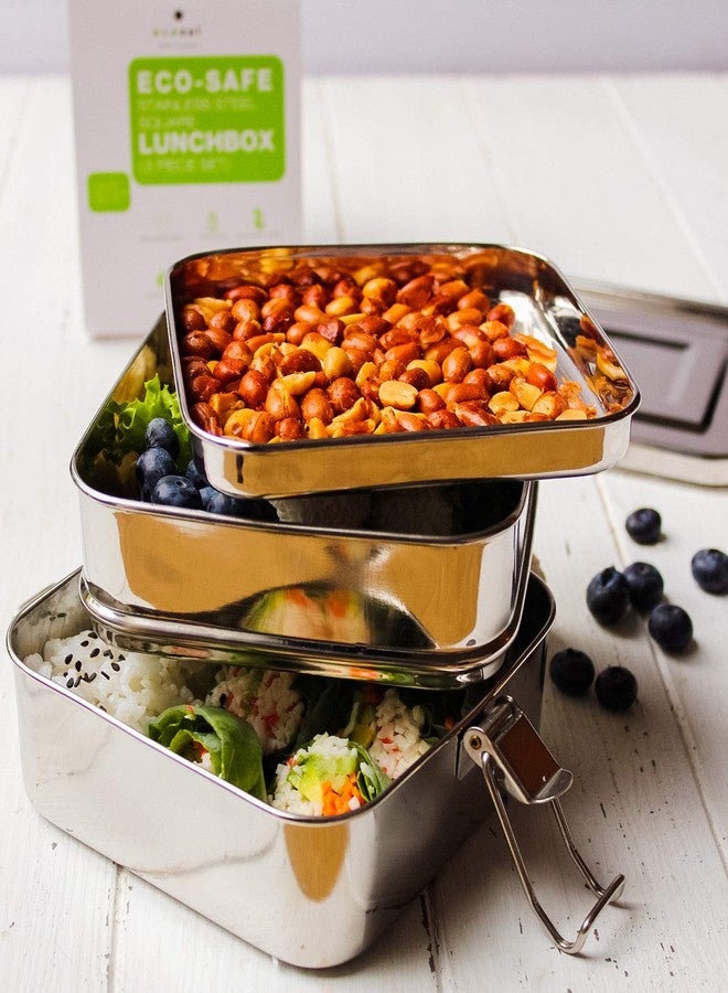 Ecozoi Stainless Steel 3-in-1 Square Eco Lunch Box Metal Bento Box 1500 ml or 50 Oz | Bonus Inner Tray | Sustainable Zero Waste Eco Friendly Food Storage Container - Image 3