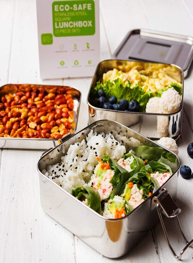 Ecozoi Stainless Steel 3-in-1 Square Eco Lunch Box Metal Bento Box 1500 ml or 50 Oz | Bonus Inner Tray | Sustainable Zero Waste Eco Friendly Food Storage Container - Image 4