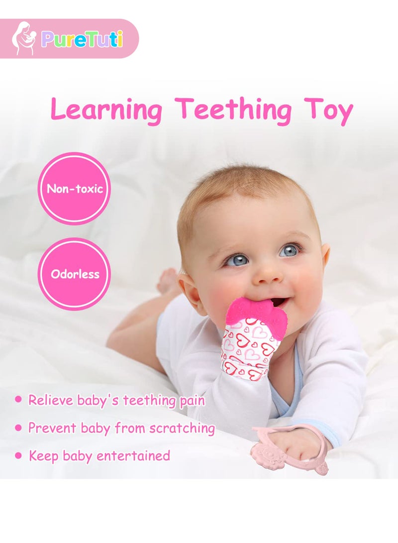 PureTuti Silicone Teething Mitt, 2Pcs Teething Mitten with Adjustable Strap, Crinkle Sound and Textured, Self Soothing Baby Chew Toys for 0-6month Infant - Image 5