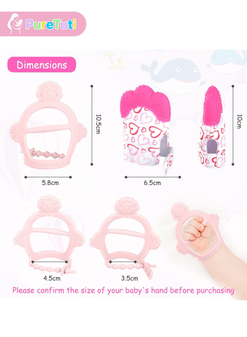 PureTuti Silicone Teething Mitt, 2Pcs Teething Mitten with Adjustable Strap, Crinkle Sound and Textured, Self Soothing Baby Chew Toys for 0-6month Infant - Image 2