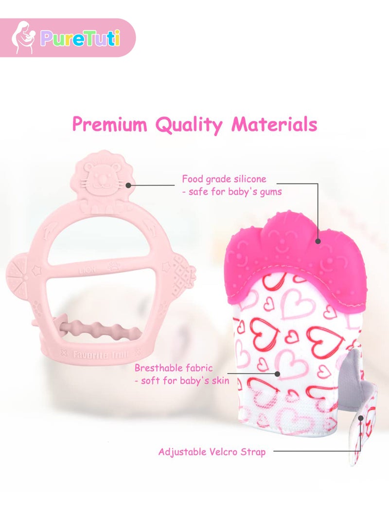 PureTuti Silicone Teething Mitt, 2Pcs Teething Mitten with Adjustable Strap, Crinkle Sound and Textured, Self Soothing Baby Chew Toys for 0-6month Infant - Image 3