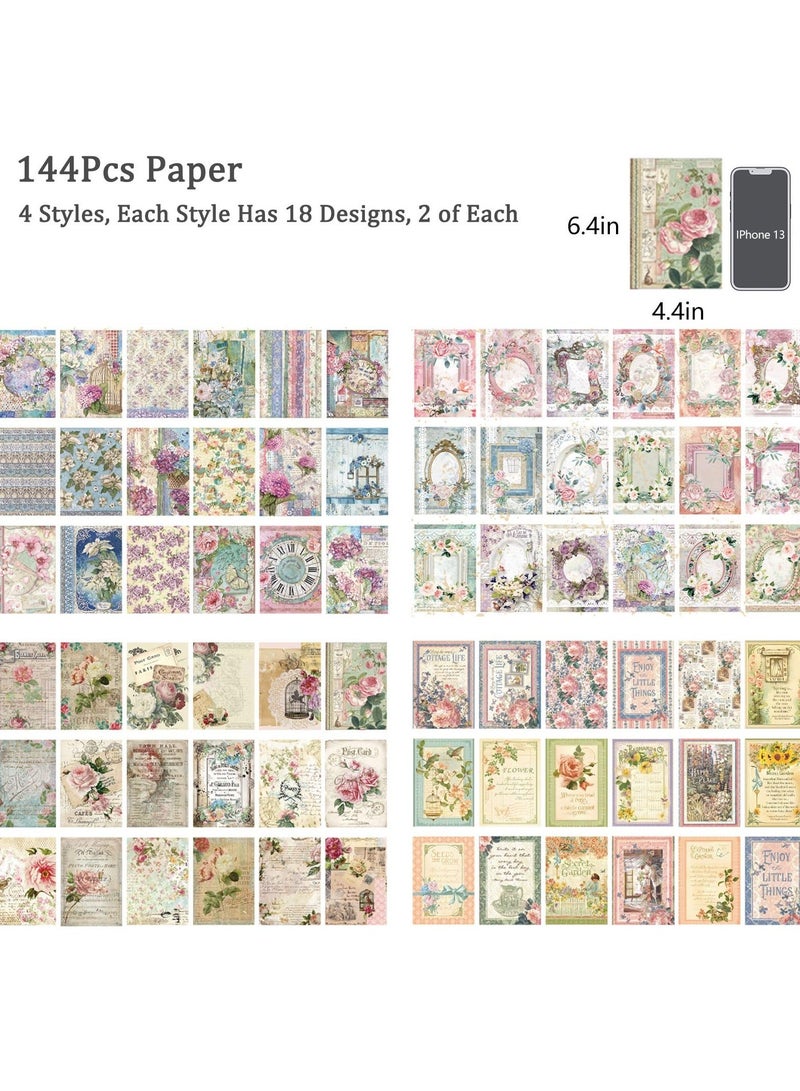 Y&D 144 Pcs Vintage Scrapbook Paper for Scrapbooking, Aesthetic Art Journaling Kit Bullet Journals, Background Decorative Paper, Crafts DIY - Image 4
