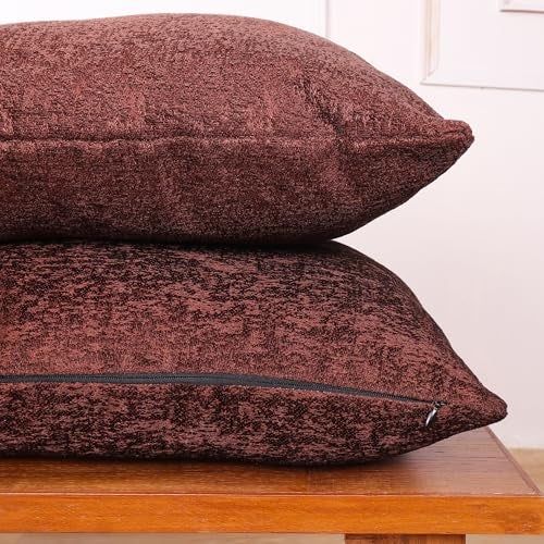STITCHNEST Chenille Cushion Covers Set of 5 – 16x16 Inches Soft Velvet-Feel Textured Covers for Sofa, Couch, Bed, Living Room, Home, Office & Lounge Decor – Durable & Machine Washable (Brown) - Image 2