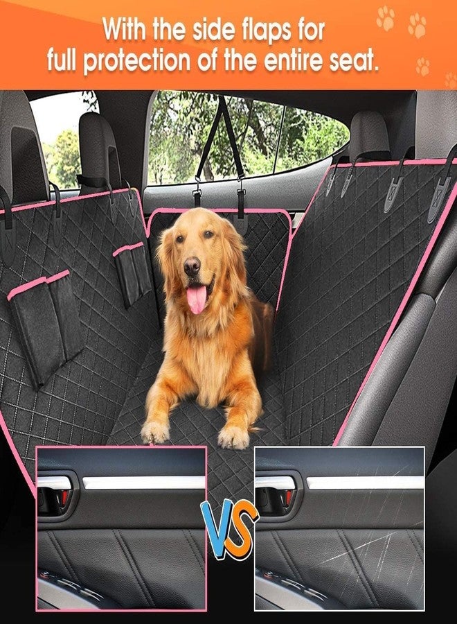 PetLux غطاء المقعد الخلفي للسيارة من بيت لوكس، واقي مقعد مقاوم للماء، مقاوم للخدش، بتصميم أرجوحة مع 4 جيوب، وأغطية جانبية، قابل للغسل، مانع للانزلاق، مناسب للسيارات والشاحنات وسيارات الدفع الرباعي. (أسود مع وردي) - Image 2
