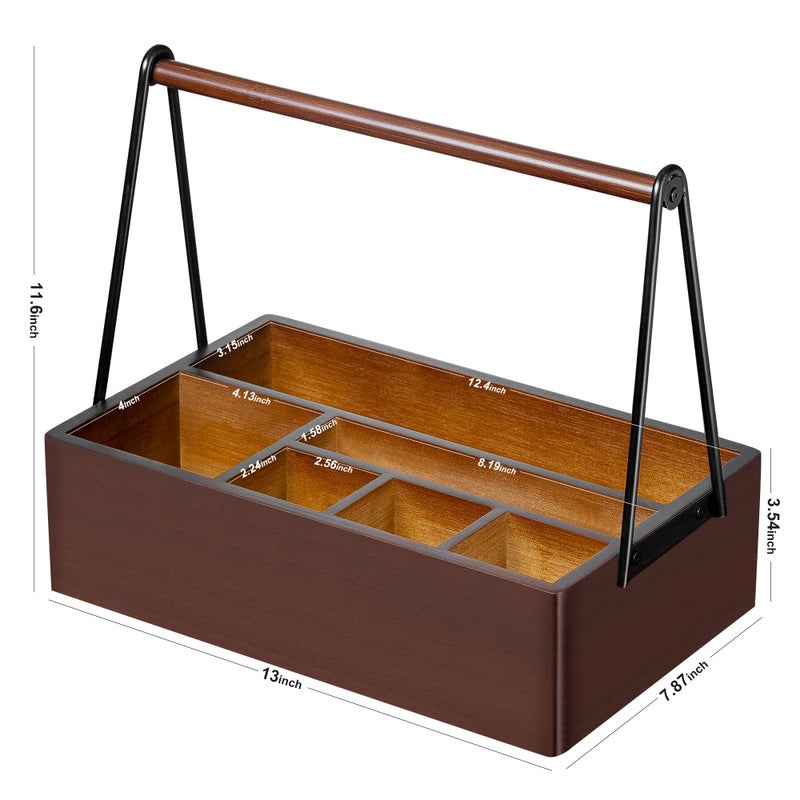PTSTING Silverware Caddy with Handle Acacia Wood Utensil Holder Paper Plate Dispenser for Countertop Flatware Organizer Box for Spoons Forks Plates Cups Napkins - Image 5
