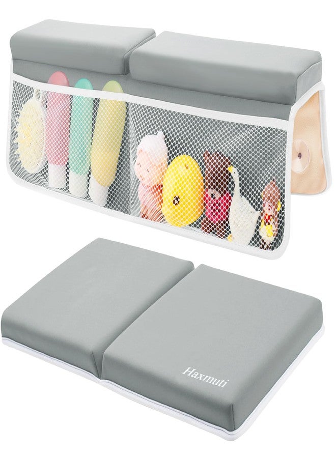 Haxmuti Bath Kneeler and Elbow Rest Pad Set, Thick and Quick Dry Kneeling Pad Support for Knee and Arm, Extra Large Baby Bath Kneeler Pads Bathtub Mat with Toys Organizer for Baby Bath Time, Grey - Image 1