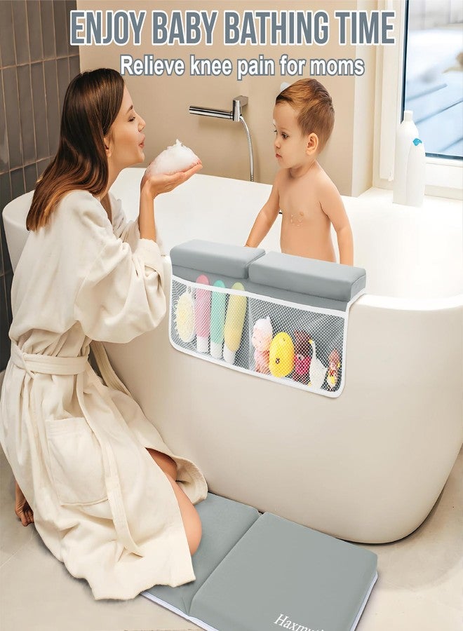 Haxmuti Bath Kneeler and Elbow Rest Pad Set, Thick and Quick Dry Kneeling Pad Support for Knee and Arm, Extra Large Baby Bath Kneeler Pads Bathtub Mat with Toys Organizer for Baby Bath Time, Grey - Image 4