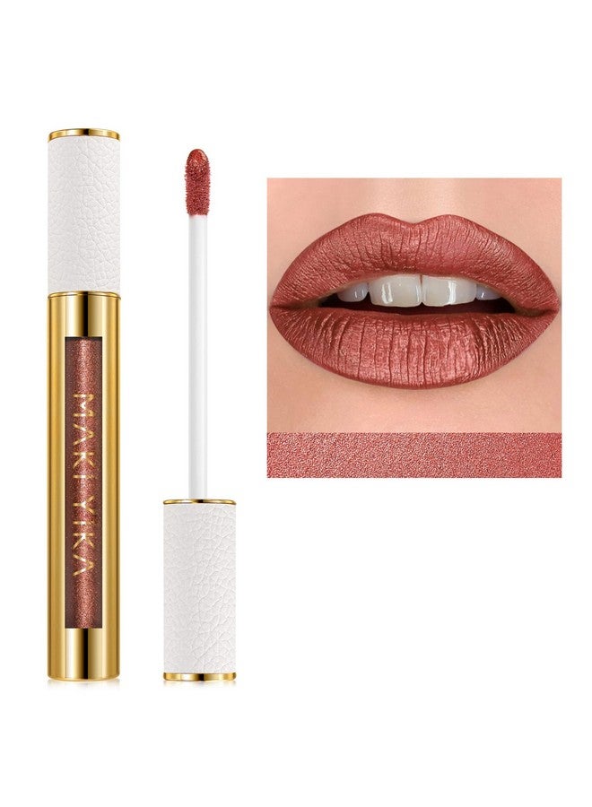 MAKI YIKA Metallic Lipsticks Long Lasting Brown Lipstick for Women, High Shine Glitter Lipstick No Smudge Transferproof iquid Lip Gloss (BR09 Celebration) - Image 1