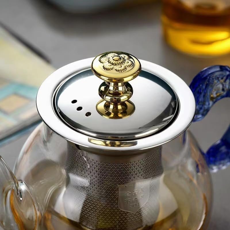 ANKUL Premium Glass Teapot with Stainless Steel Infuser & Lid – 500ml Heat Resistant Borosilicate Glass Tea Pot with Elegant Blue Handle – Loose Leaf & Blooming Tea Kettle ( - 00) - Image 2