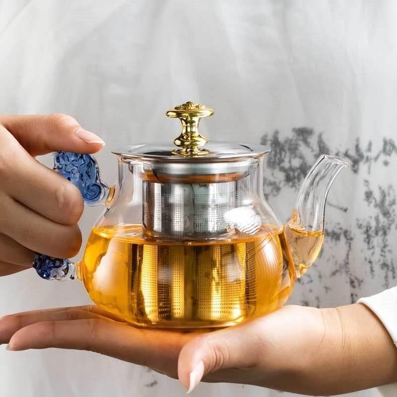 ANKUL Premium Glass Teapot with Stainless Steel Infuser & Lid – 500ml Heat Resistant Borosilicate Glass Tea Pot with Elegant Blue Handle – Loose Leaf & Blooming Tea Kettle ( - 00) - Image 4