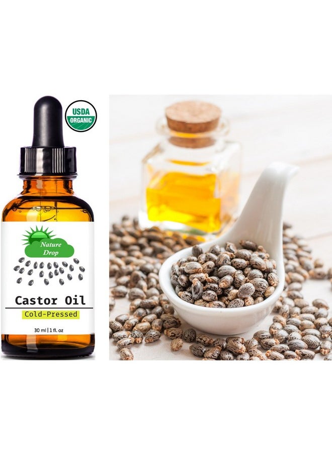 Nature Drop - Nature Drop Organic Castor Oil,1 oz - 100% USDA Certified Pure Cold Pressed Hexane free - Best oil Growth For Eyelashes, Hair, Eyebrows, Face and Skin, Triple Filtered, Great for Acne - Image 1