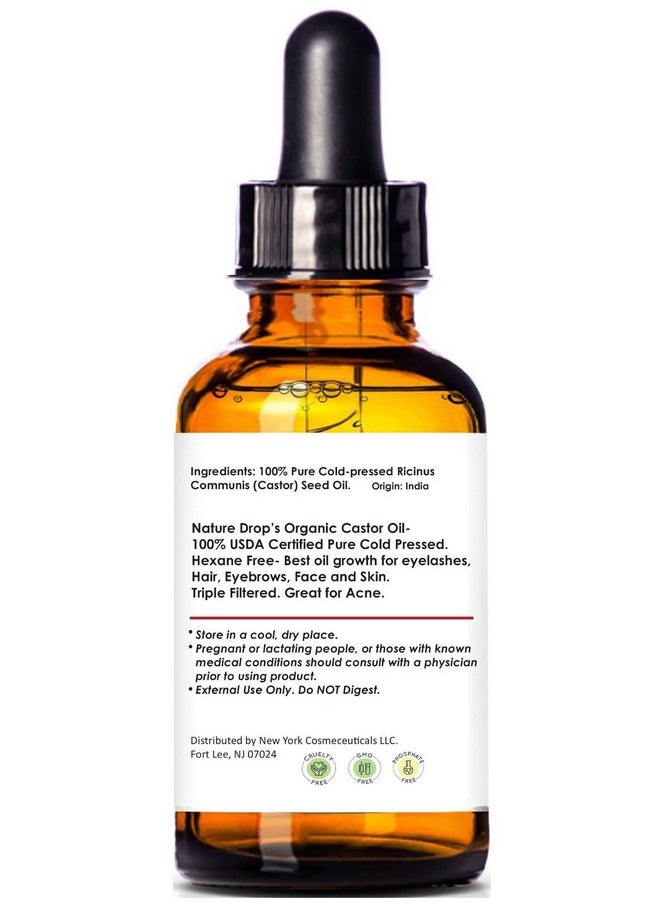 Nature Drop - Nature Drop Organic Castor Oil,1 oz - 100% USDA Certified Pure Cold Pressed Hexane free - Best oil Growth For Eyelashes, Hair, Eyebrows, Face and Skin, Triple Filtered, Great for Acne - Image 1