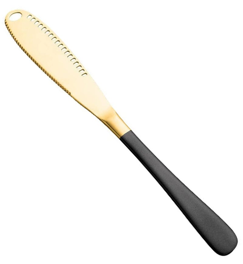 Trifecta Butter Knife Stainless Steel Butter Spreader Knife Multifunctional Butter Knives for Cold Butter Spreader with Serrated Edge Butter Knife with Hole(Gold-Black, Set of 1) - Image 1