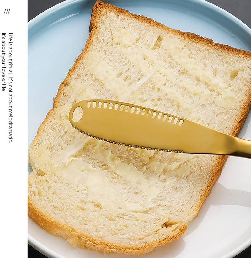 Trifecta Butter Knife Stainless Steel Butter Spreader Knife Multifunctional Butter Knives for Cold Butter Spreader with Serrated Edge Butter Knife with Hole(Gold-Black, Set of 1) - Image 5