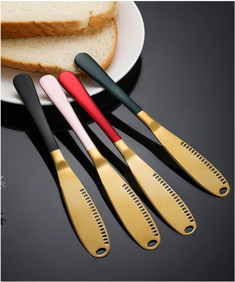 Trifecta Butter Knife Stainless Steel Butter Spreader Knife Multifunctional Butter Knives for Cold Butter Spreader with Serrated Edge Butter Knife with Hole(Gold-Black, Set of 1) - Image 4