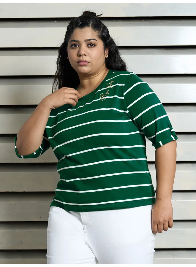 HIGH STAR Women’s Plus Size Regular Green T-shirt – Stylish and Casual