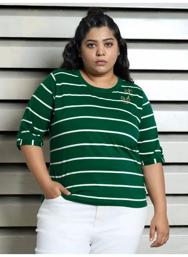HIGH STAR Women’s Plus Size Regular Green T-shirt – Stylish and Casual