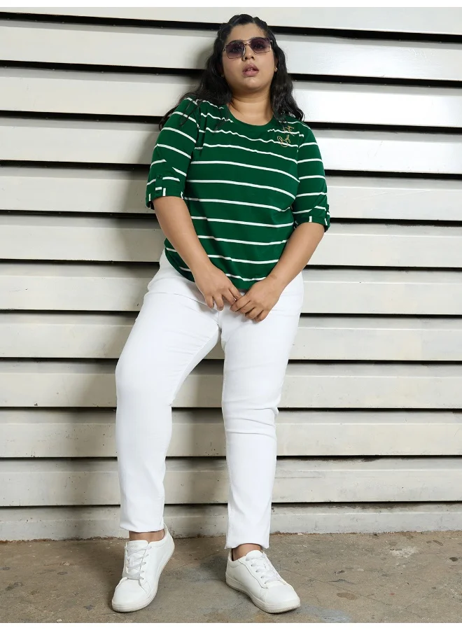 HIGH STAR Women’s Plus Size Regular Green T-shirt – Stylish and Casual