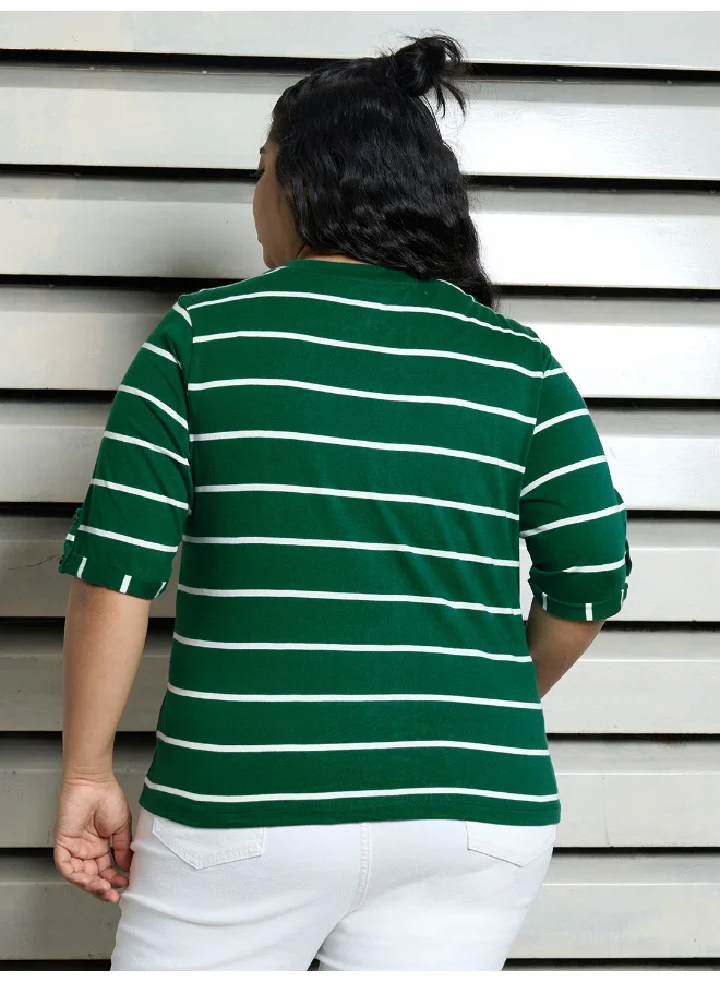 HIGH STAR Women’s Plus Size Regular Green T-shirt – Stylish and Casual