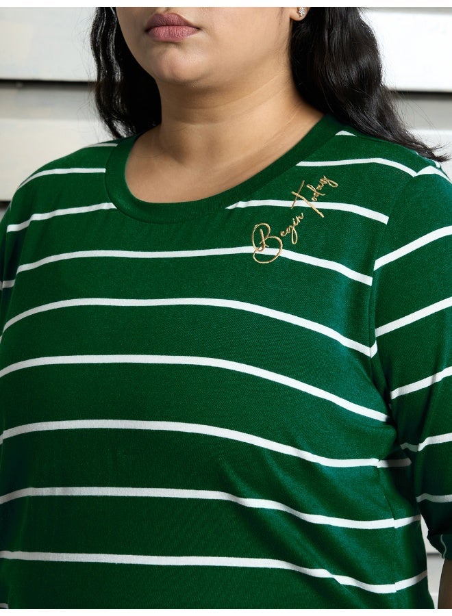 هاي ستار تيشيرت نسائي مقاس كبير أخضر - أنيق وكاجوال - Image 2